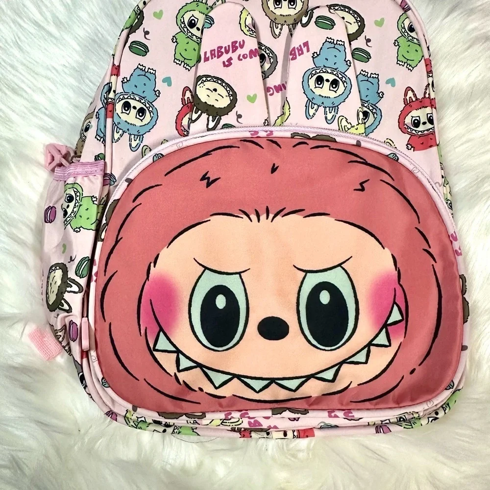 Cute Labubu Monster Character Kids Backpack - Blue, Brown, Light Pink, Dark Pink